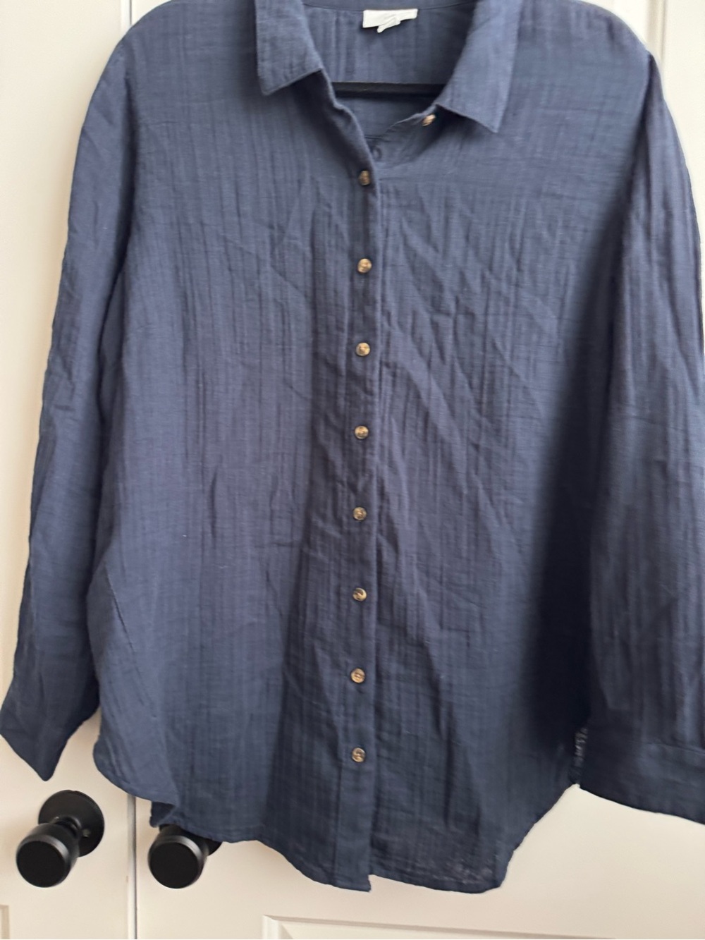 J.Jill Navy Blue 100% Cotton Double Gauze Button Down Shirt XL